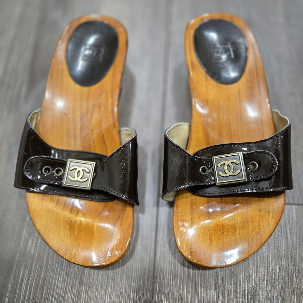 CHANEL Brown Leather Mules